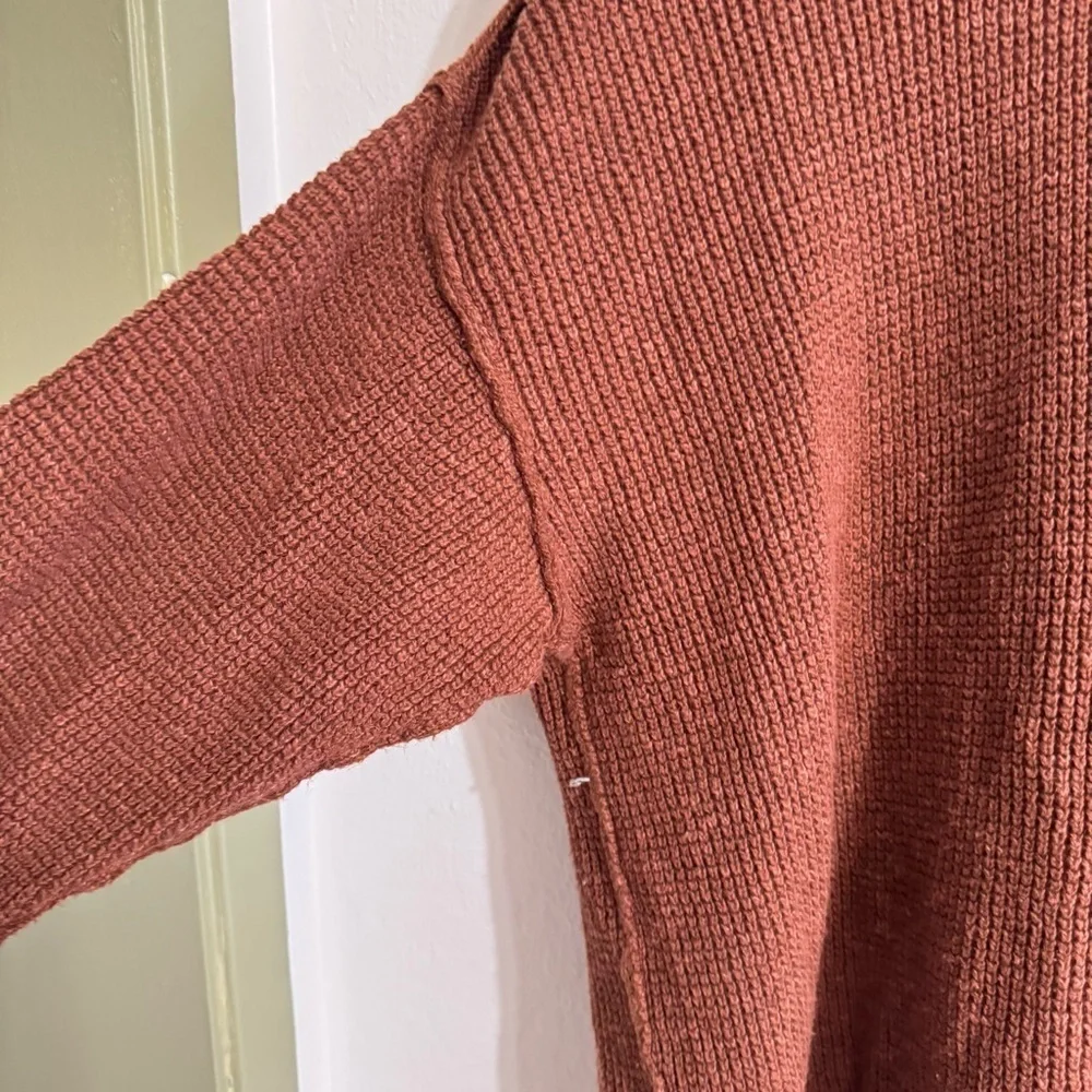 Free People FP Beach Cali open tie back sweater waffle brown knit long sleeve XS